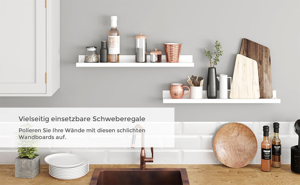 Wandregal, 2er Set, Schweberegale mit Hochglanzlackierung, 60 x 10 cm, Wandboard für Bilderrahmen und Bücher, Wohnzimmer, Schlafzimmer, Bad, Küche