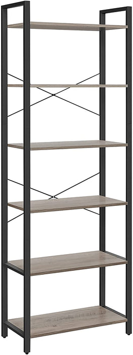 Bücherregal mit 6 Ebenen, Aufbewahrungsregal, Stahlgestell, für Wohnzimmer, Arbeitszimmer, Büro und Flur, 66 x 30 x 186 cm, Greige-schwarz