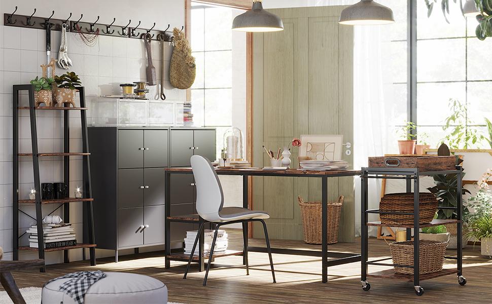 Schreibtisch, Computertisch, PC-Tisch, Bürotisch, mit 2 Ablagen auf der rechten oder linken Seite, fürs Büro, Wohnzimmer, Stahlgestell