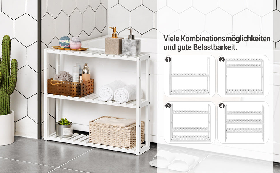 Badregal, Badezimmerregal, Bambus-Regal, Pflanzenregal mit 3 verstellbaren Ablagen, Wandmontage, freistehend, für Wohnzimmer, Flur, Küche