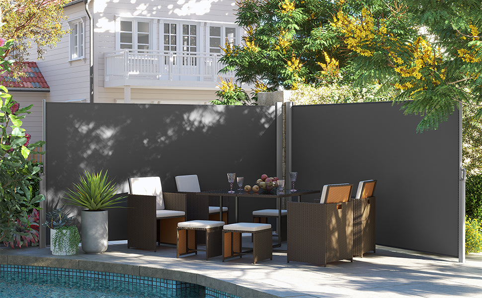 Seitenmarkise, ausziehbar, 160 x 400 cm, Sichtschutz, Sonnenschutz, Blickdicht, Seitenrollo, für Balkon, Terrasse, Garten, anthrazit