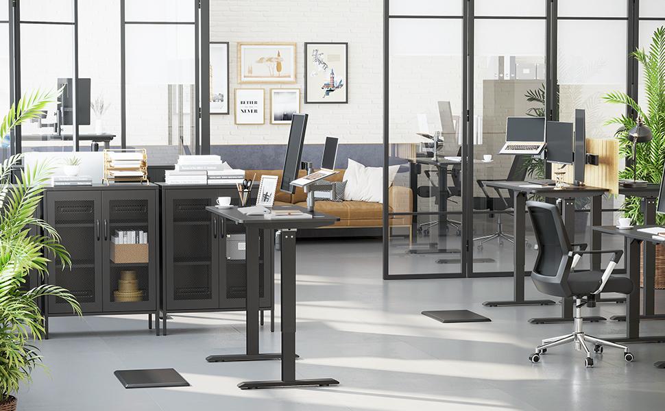 Höhenverstellbarer Schreibtisch elektrisch, Tischgestell, Schreibtischständer mit Motor, stufenlos verstellbar, 120 x 60 x (73-114) cm, Stahl, schwarz