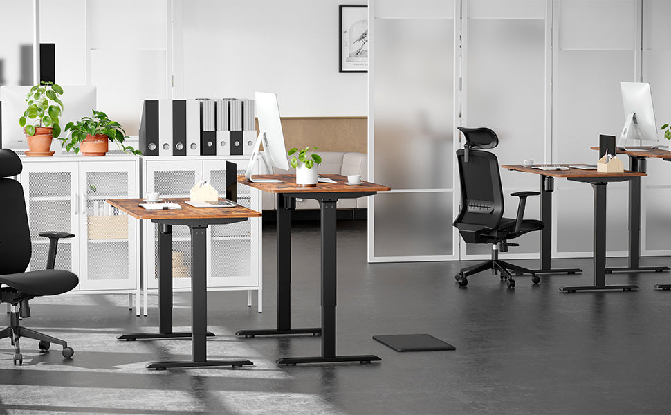 Höhenverstellbarer Schreibtisch elektrisch, Tischgestell, Schreibtischständer mit Motor, stufenlos verstellbar Stahl, vintagebraun-schwarz