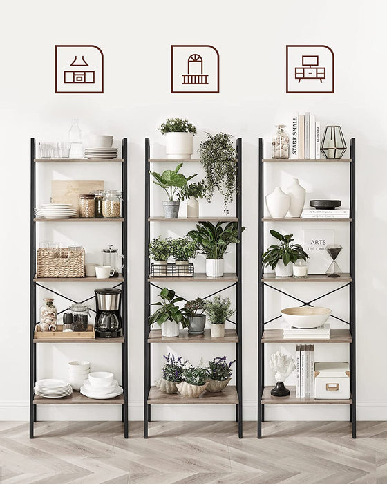 Standregal, Bücherregal mit 5 Ablagen, mit Metallgestell, einfache Montage, für Wohnzimmer, Schlafzimmer, Küche, 56 x 34 x 172 cm (L x B x H)