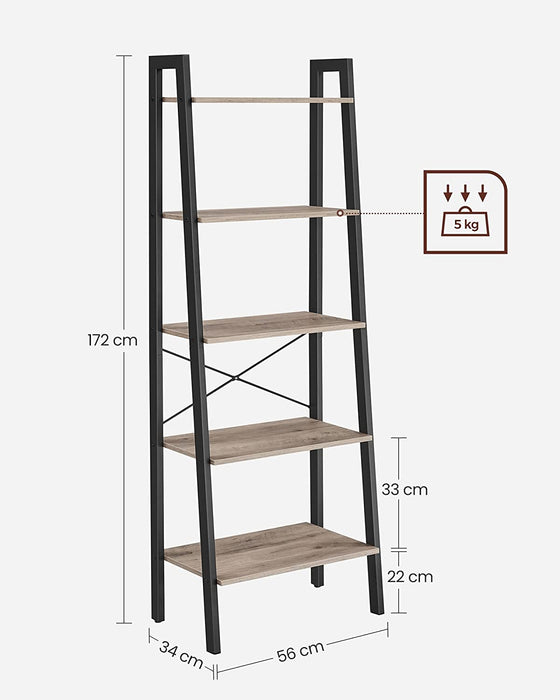 Standregal, Bücherregal mit 5 Ablagen, mit Metallgestell, einfache Montage, für Wohnzimmer, Schlafzimmer, Küche, 56 x 34 x 172 cm (L x B x H)