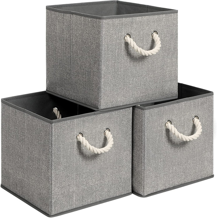 Aufbewahrungsboxen, 3er Set, Stoffboxen ohne Deckel, mit Griffen, 30 x 30 x 30 cm, Leinenoptik, grau