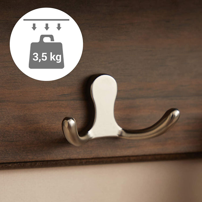 Wandgarderobe, Flurgarderobe, mit 4 Doppelhaken, mit Ablage, Garderobenhaken, für Badezimmer, Wohnzimmer, Küche, vintagebraun