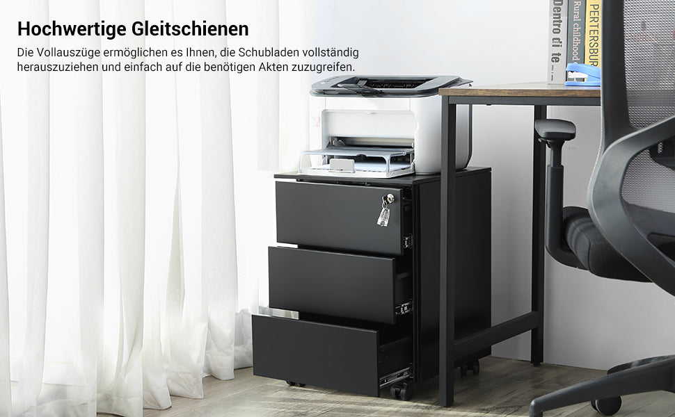 Rollcontainer, Aktenschrank aus Stahl, abschließbar, mit 3 Schubladen, Aufbewahrung von Akten, Dokumenten, Büroutensilien, vormontiert, Büro