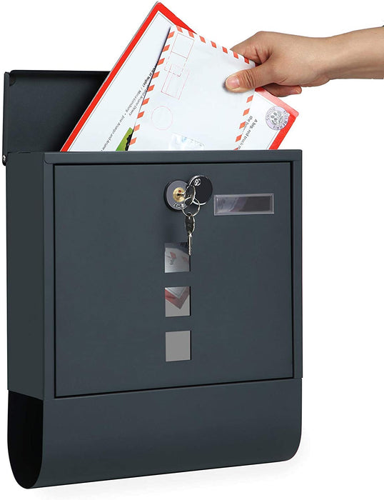 Briefkasten, Wandbriefkasten, Schloss mit Kupfer-Schließzylinder und drehbarer Abdeckung, Zeitungsfach, Sichtfenster, Namensschild-Halter abschließbar