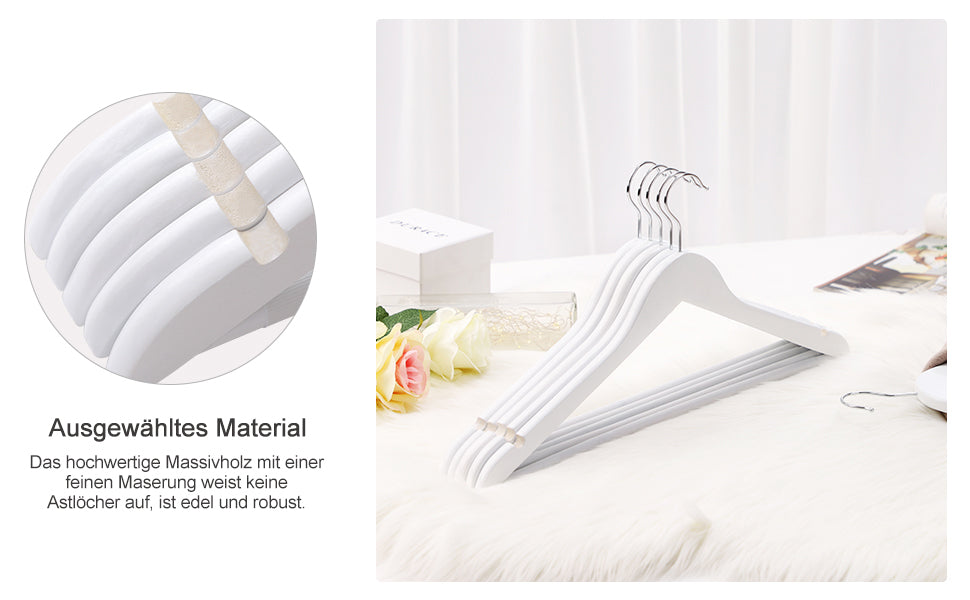 Kleiderbügel aus Massivholz, 30er Set, Holzbügel mit rutschfestem Hosensteg und Einkerbungen, um 360° drehbarer Haken, für Mäntel, Anzüge, Kleider