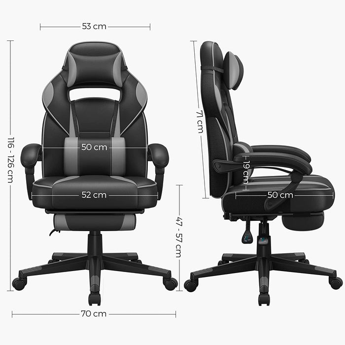 Gamingstuhl, Schreibtischstuhl mit Fußstütze, Bürostuhl mit Kopfstütze und Lendenkissen, höhenverstellbar, ergonomisch, 90-135° Neigungswinkel