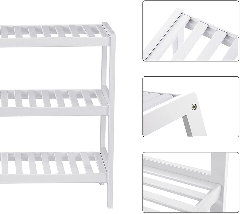 Schuhregal, Standregal aus Bambus, mit 3 Ebenen, Schuhaufbewahrung, für Eingangsbereich, Flur, weiß