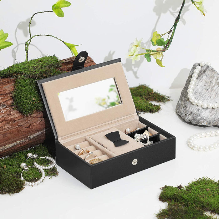 Schmuckkasten, Schmuckkästchen mit 2 Schubladen, abschließbarer Schmuck-Organizer mit Spiegel, herausnehmbare Reise-Box, für Ringe, Armbänder