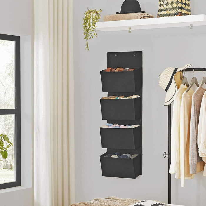 Hängender Organizer mit 4 Taschen, Hängeaufbewahrung für die Tür, für Schlafzimmer, Büro, Kinderzimmer, 33,5 x 12 x 100 cm, schwarz