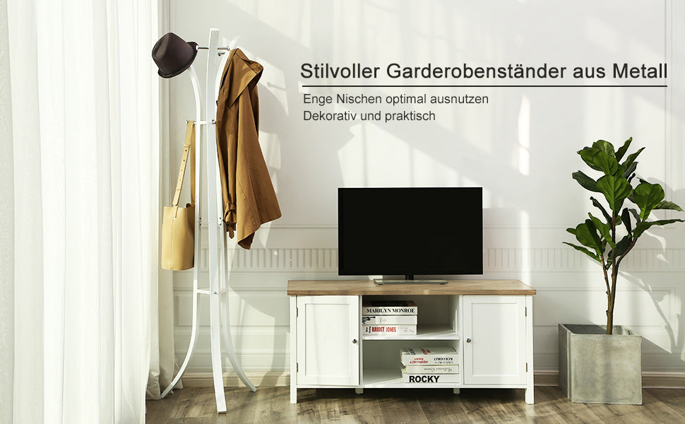 Metall Garderobenständer Kleiderständer 176 cm hoch Weiß - Edel und sehr Stabil