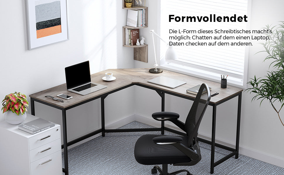 Eckschreibtisch, L-förmiger Computertisch, Bürotisch, Arbeitszimmer, Homeoffice, Gaming, platzsparend, einfache Montage, Industrie-Design, Greige