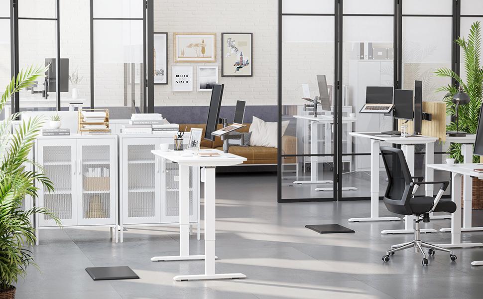 Höhenverstellbarer Schreibtisch elektrisch, Tischgestell, Schreibtischständer mit Motor, stufenlos verstellbar, 120 x 60 x (73-114) cm, Stahl, weiß