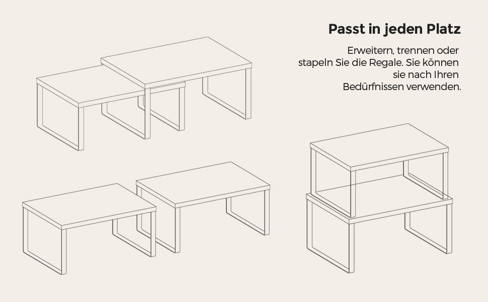 Gewürzregal, 2er Set, Küchenregal, Küchen-Organizer, erweiterbar, Gewürzhalter, stapelbar, aus Metall und Bambus, schwarz-naturfarben