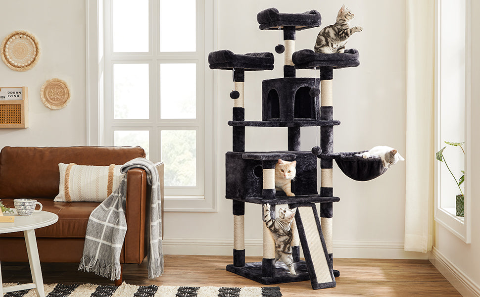 Kratzbaum, XXL Katzenbaum, 172 cm, rauchgrau