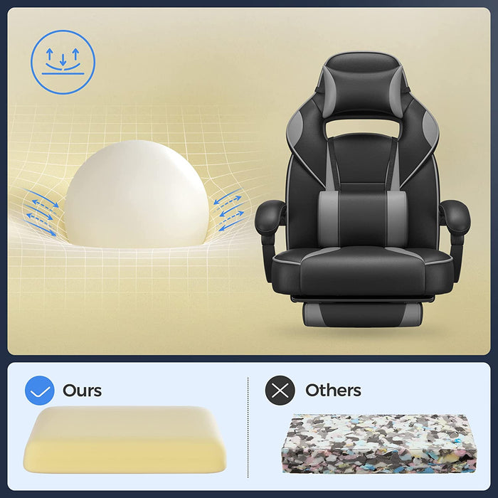 Gamingstuhl, Schreibtischstuhl mit Fußstütze, Bürostuhl mit Kopfstütze und Lendenkissen, höhenverstellbar, ergonomisch, 90-135° Neigungswinkel