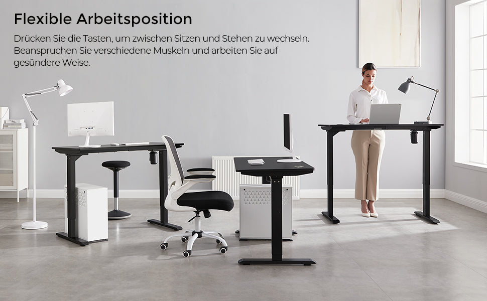 Höhenverstellbarer Schreibtisch elektrisch, Tischgestell, Schreibtischständer mit Motor, stufenlos verstellbar, 120 x 60 x (73-114) cm, Stahl, schwarz