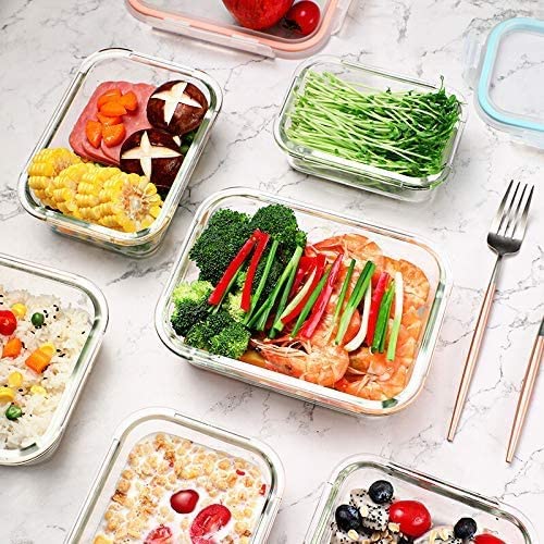 Lunchbox Bento Brotdose mit Lunchtasche/Frischhaltedosen Glas perfekt für Meal Prep - BPA frei für Home Küche oder den Gebrauch unterwegs(5 * 840ml)