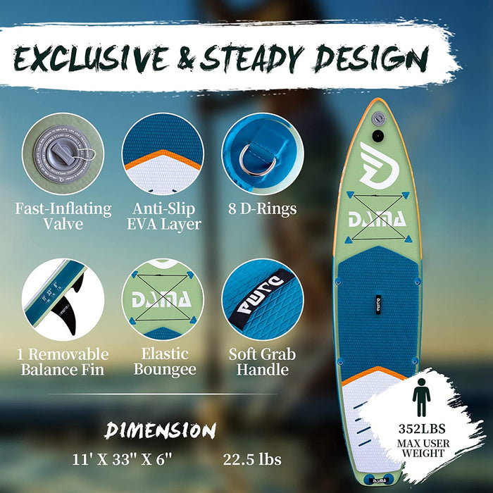 Aufblasbares Stand up Paddle Board (11'*33''*6'), schwimmendes 4er Kajak Paddel, Drop Stitch PVC, reisendes Board, Handpumpe, Leine, Schultergurt