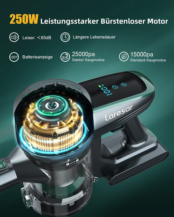 Elite2 Akku Staubsauger, 4-in-1-Staubsauger beutellos kabellos mit Display LED-Leuchten beleuchten den Boden 25.000 Pa Saugleistung Faltbarer