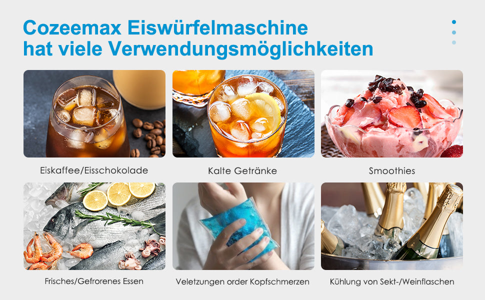 Eiswürfelmaschine, 12KG Eiswürfelbereiter, 2 Eiswürfel Größen, Edelstahl Eiswürfelmaschinen, 6 Minuten Produktionszeit Ice Maker, BPA-frei