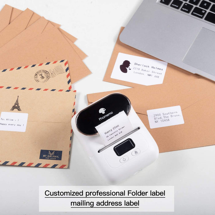 M110 Etikettendrucker - Thermoetikettendrucker, tragbarer Etikettendrucker, Bluetooth-Verbindung, Geeignet für Büro, Barcode QR-Code, Transport, Kabel