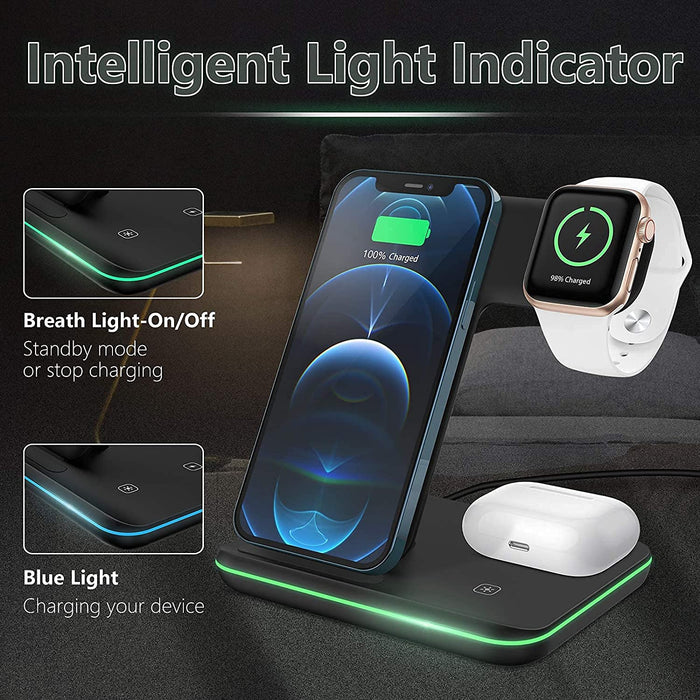 3 in 1 Kabelloses Ladegerät, Wireless Charger Induktive Ladestation mit QC Adapter