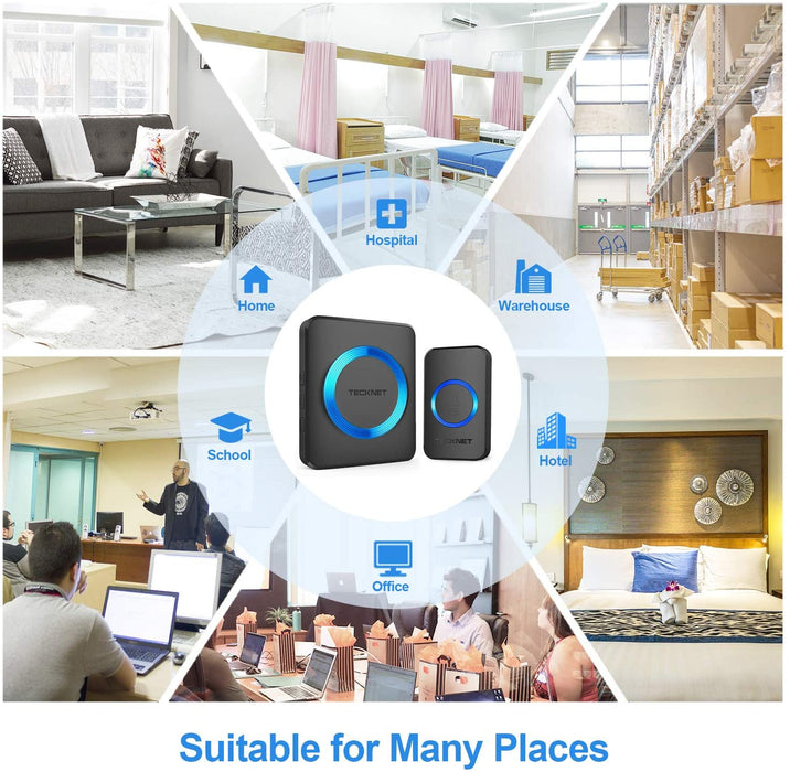 Funk Türklingel, Kabellose Türklingel, Wireless Türglocken, 300m Reichweite, 52 Klingeltöne, Plug In für Die Steckdose, Klingel und Klingelknopf