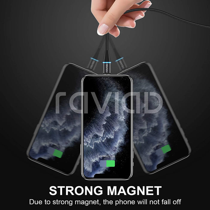 3 in 1 Magnetisch Ladekabel, Nylon Magnet USB Kabel Magnetic Datenkabel Fast Charge Sync Schnellladekabel für Micro USB/Type C