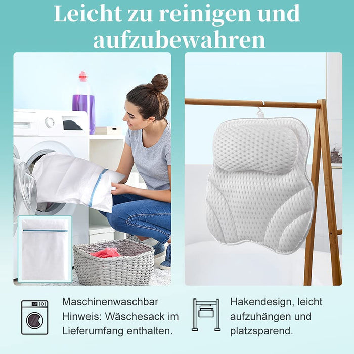 Badewannenkissen rutschfest Badewanne Kissen mit 6 Saugnäpfen - Badekissen mit 4D Air Mesh Technologie Bath Pillow für Whirlpool Spa Massage Wellness