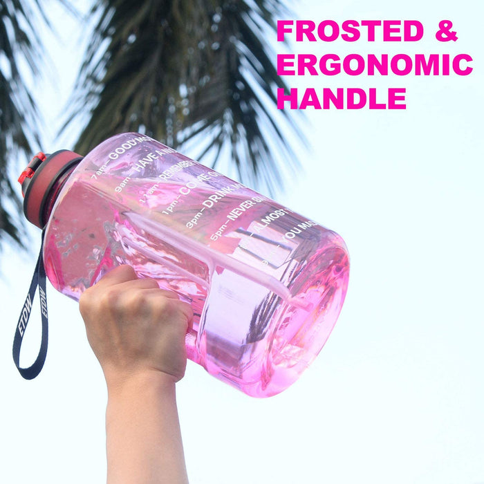 2,2 Liter Trinkflasche Sport mit Zeitangaben und Strohhalme, 2,2L Groß Sportflasche BPA Frei, Auto Wasserbehälter Auslaufsicher Sportflasche (Pink 2,2L)