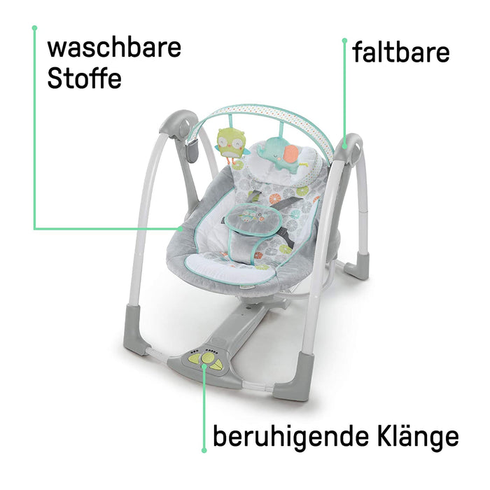 Zusammenklappbare & tragbare Babyschaukel, 5 Schaukelgeschwindigkeiten, 8 Melodien, 3 Naturgeräusche, Lautstärkeregulierung